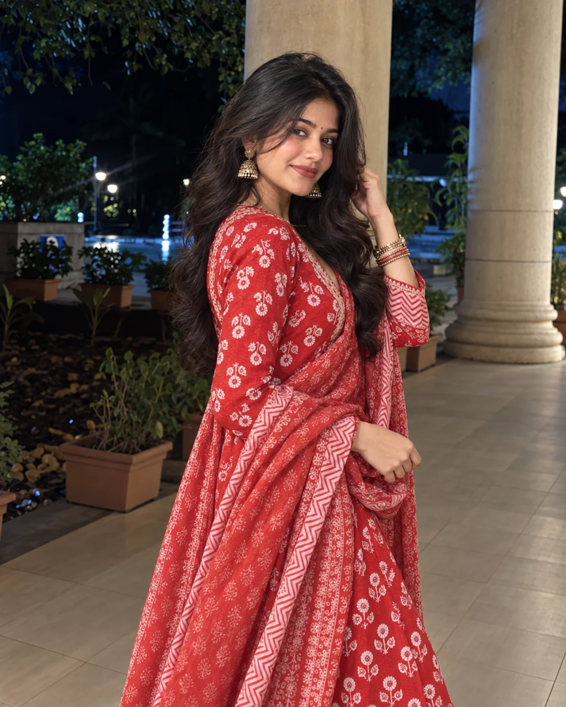 Red Kurti - Side Profile Elegance